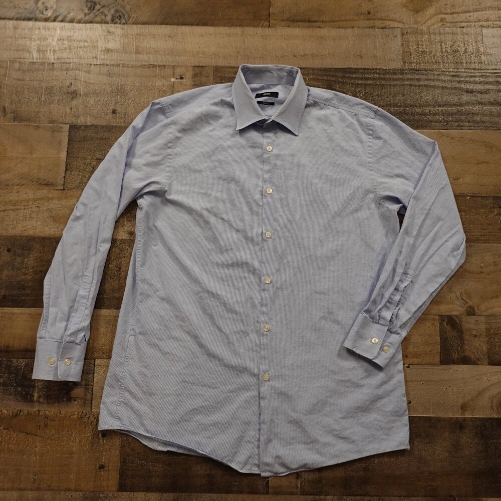 Hugo Boss dress shirt sharp fit men's 16 blue pre-owned